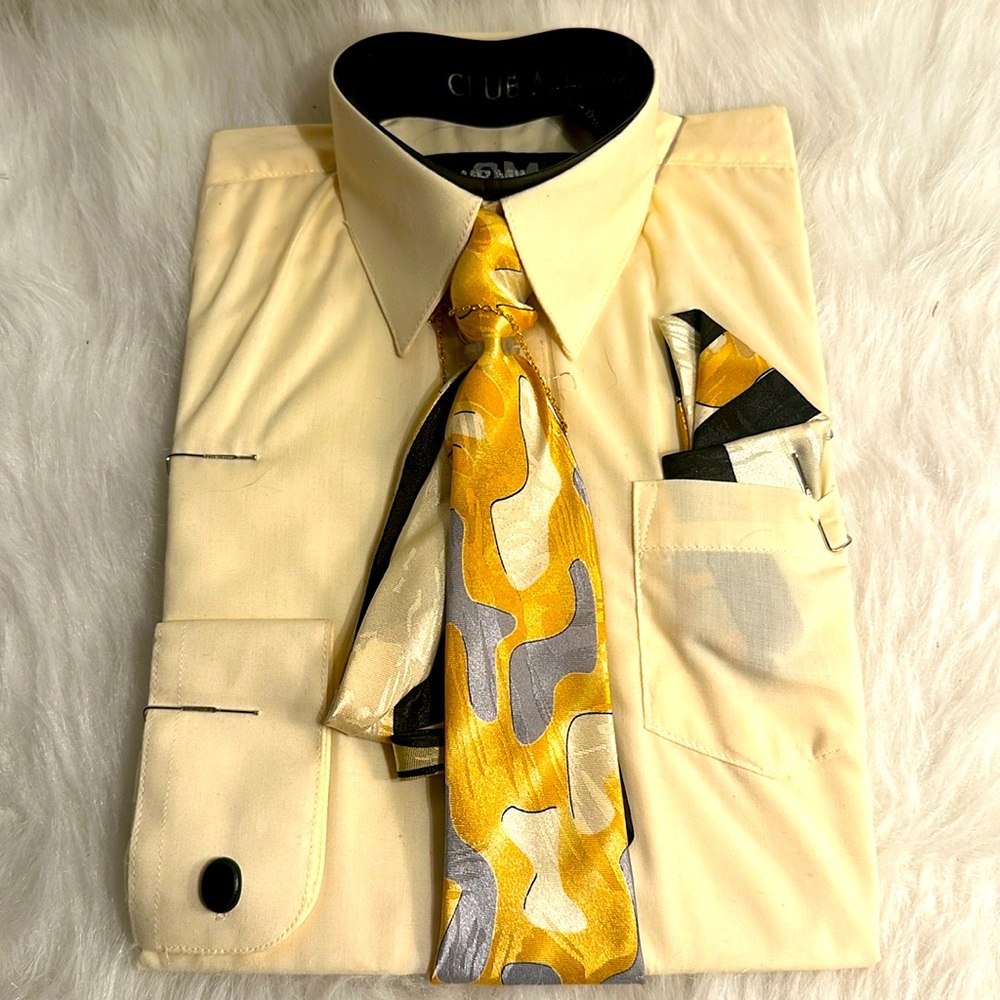 🖤 5/$30 🖤 Club Milano Boys 4T Dress Shirt NWOT Tie Jewelry Silk Pocket Napkin